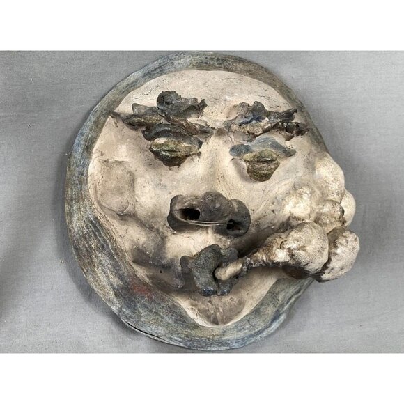 VTG One Of A Kind Handmade Clay Face Wall Art Sculpture Smoking Character, Cool - Picture 2 of 10
